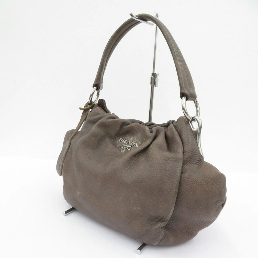 Prada brown gathered leather hobo handbag pleated shoulder Milano